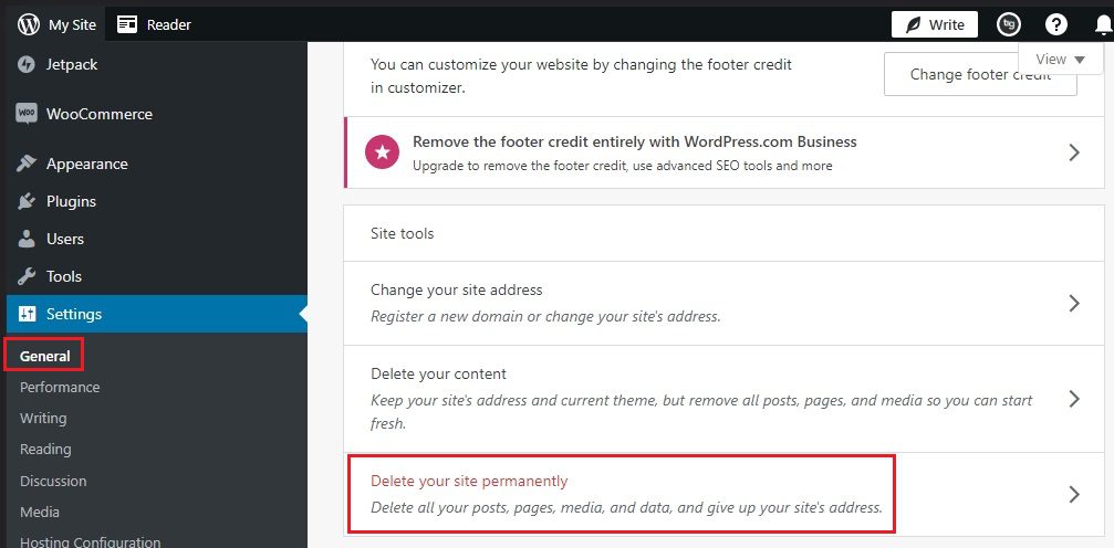Delete Your Site Permanently on WordPress Dashboard | TechReviewGarden